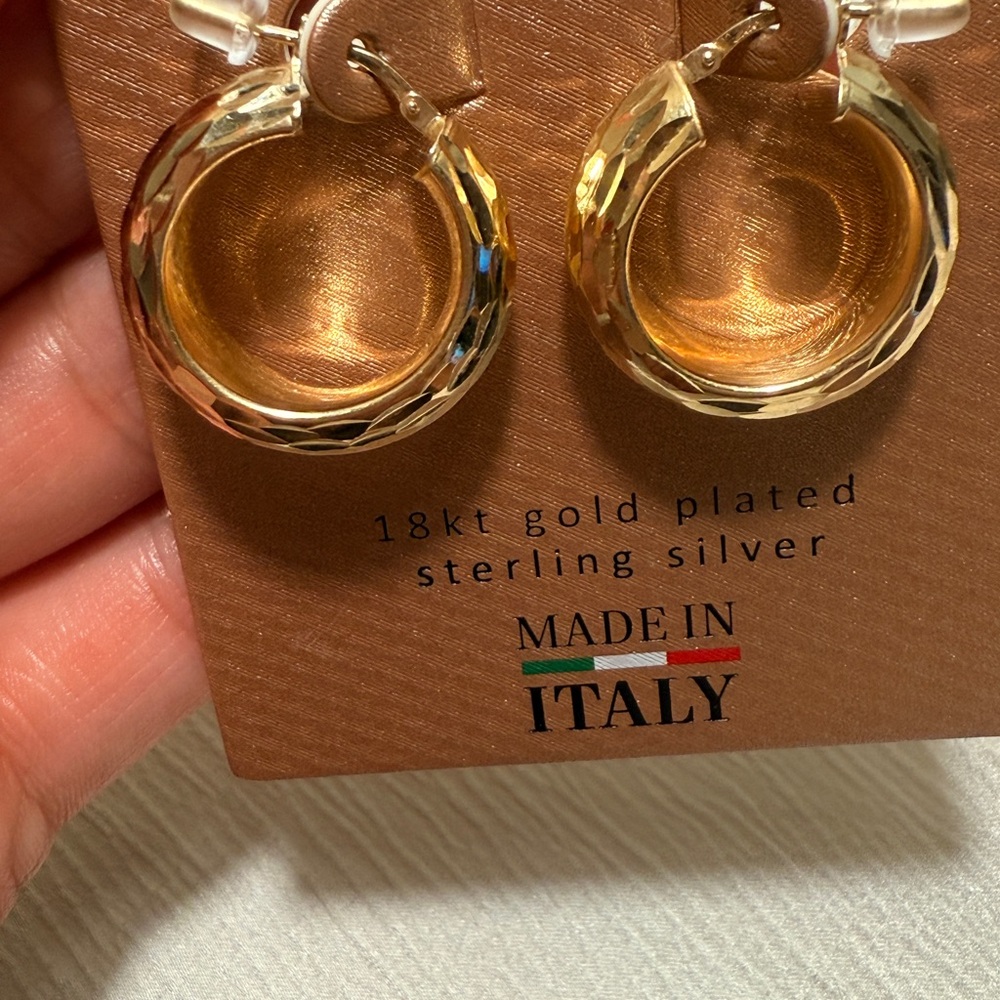 Gold Plated Sterling Silver Hoop Earrings - Picture 3 of 4